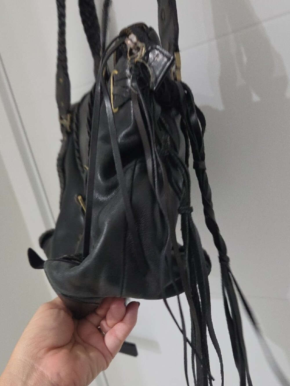 Cole Haan Village Weave Black Leather Shoulder Bag (As-Is / Wear) - Picture 12 of 16
